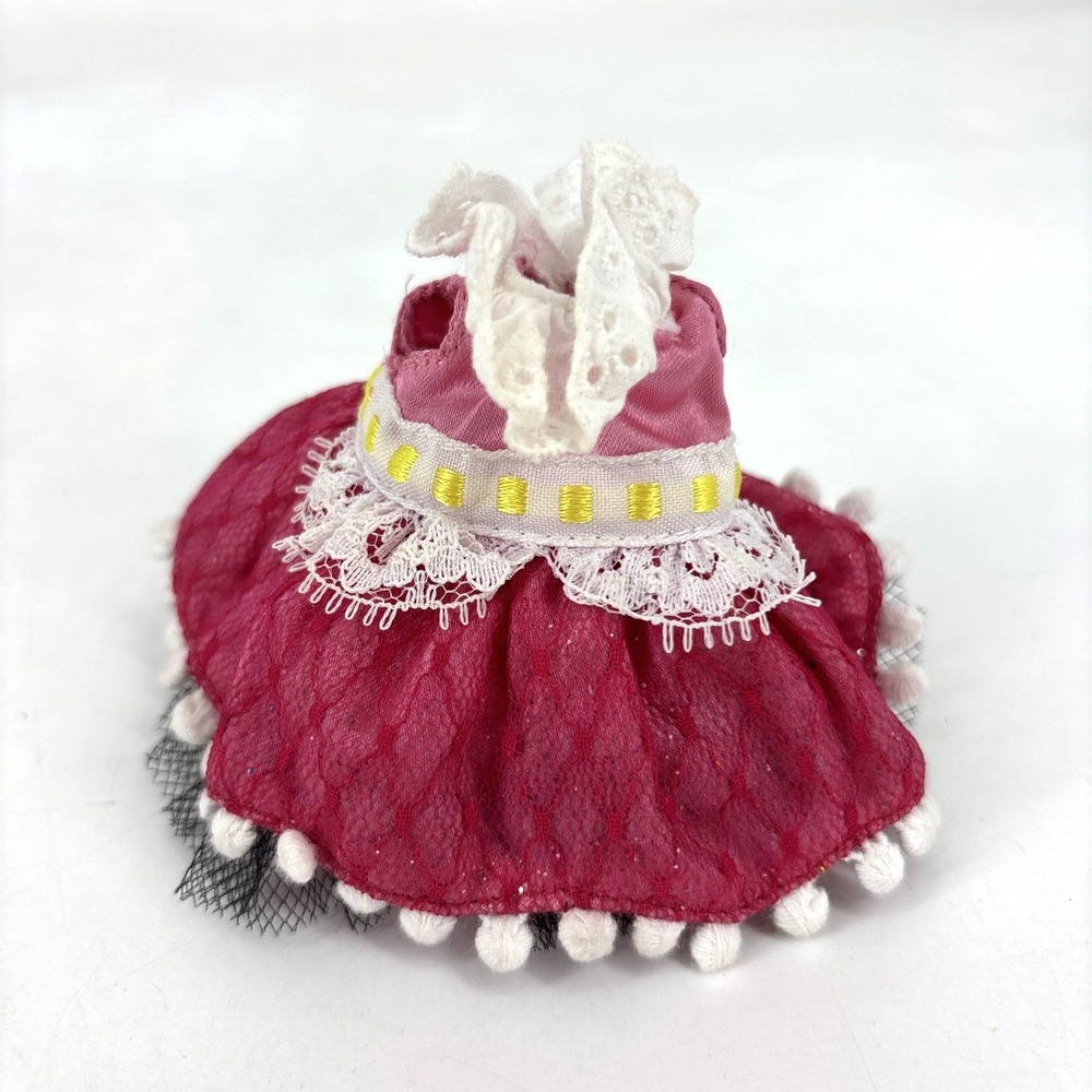 Vintage Red Lace Dress Outfit 12" Blythe Doll White Pom Poms